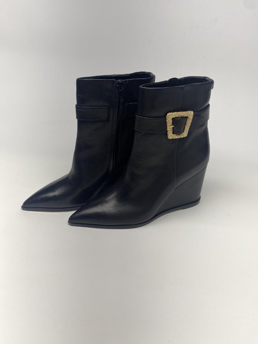Sam Edelman Weslie Womens Size 9.5 Leather Wedge Pointed Toe Zip Buckle Dressy